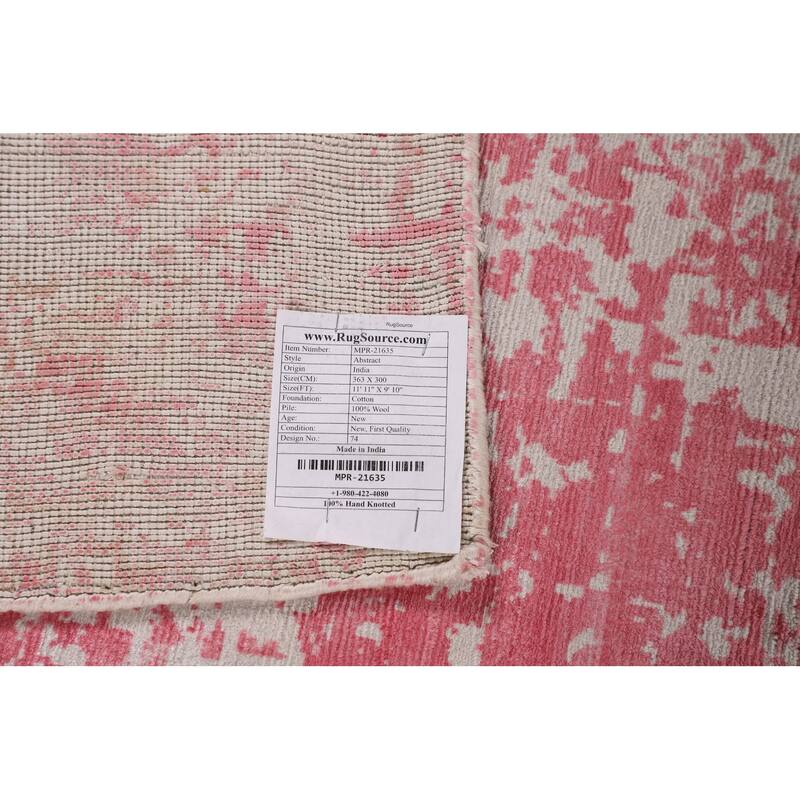 Contemporary Abstract Indian Area Rug Hand-Knotted Wool Carpet - 9'10"x 11'11"