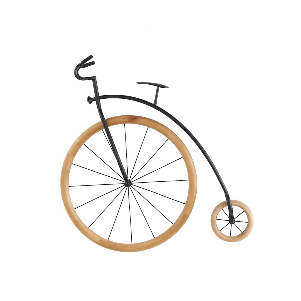 Metal Bike Home Wall Decor with Brown Wooden Wheels - Black - Roche River Decor