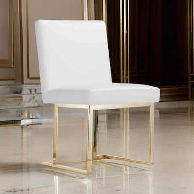 Boly 19 Inch Side Dining Chair Set of 2, Cantilever Base, White and Silver
