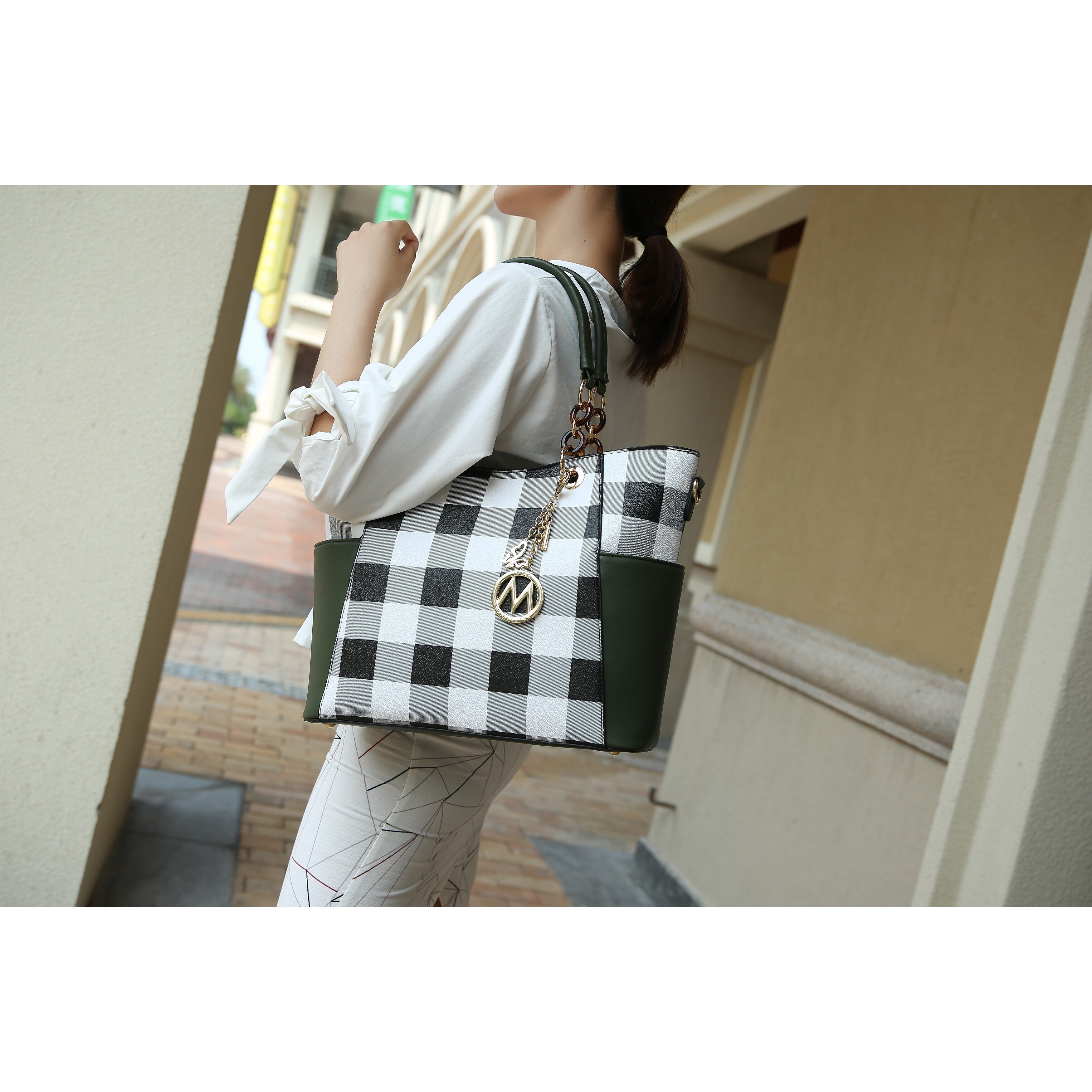 mkf bonita checker tote