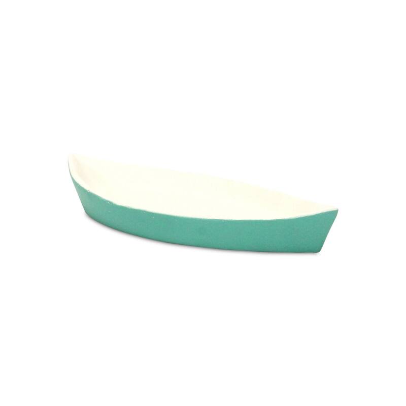 HomeRoots 10" Aqua And White Cast Iron Oval Boat Shaped Tray - 9.75 in. x 1.25 in. x 4.25 in.