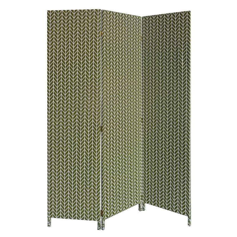 HomeRoots 71" Green Fabric Folding Three Panel Screen Room Divider - 47' X '71' X '1