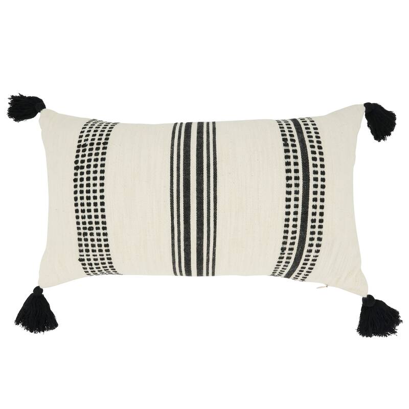 Playful Tassels Stripe Throw Pillow - Cover Only - 12"x20" - Black