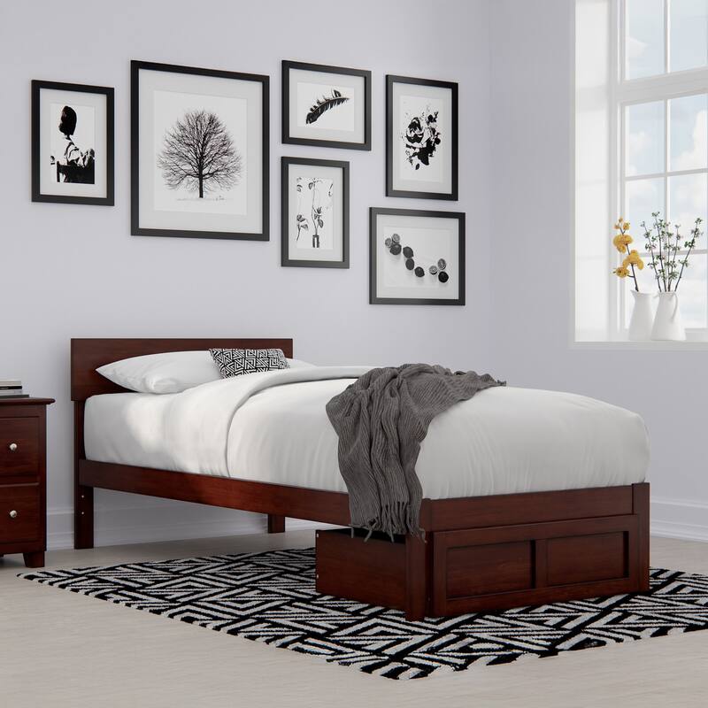 AFI Boston Platform Bed with Foot Drawer - Walnut - Twin XL