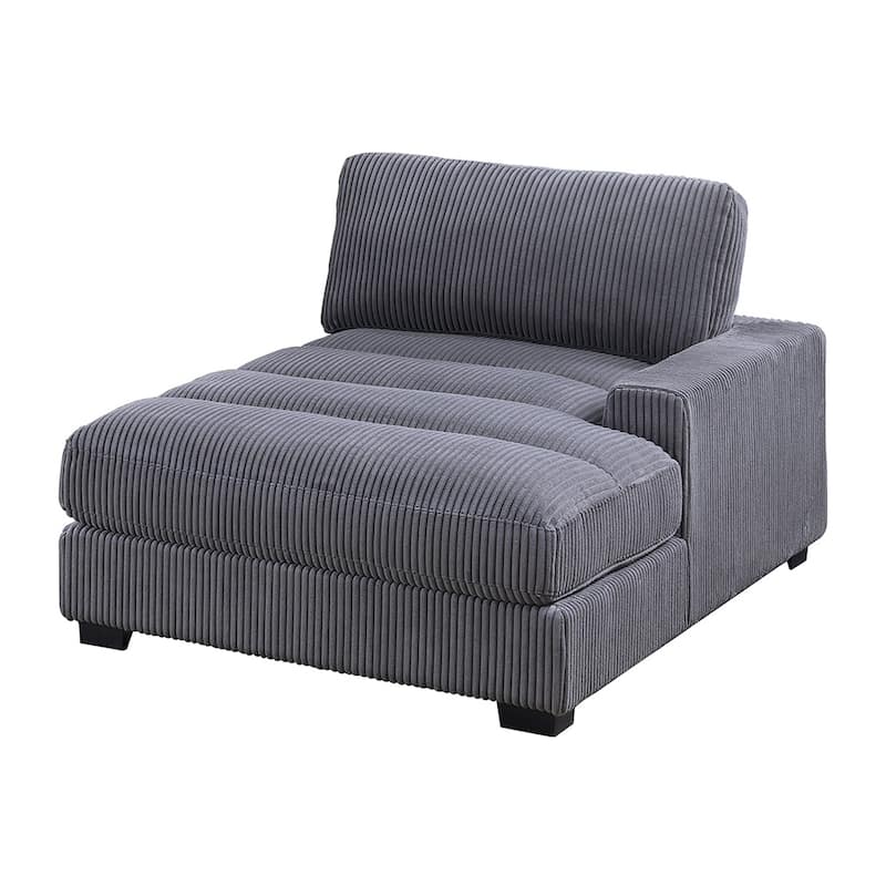 Gray Wide-Welt Corduroy Upholstered Modular Piece - Right Arm Facing Chaise
