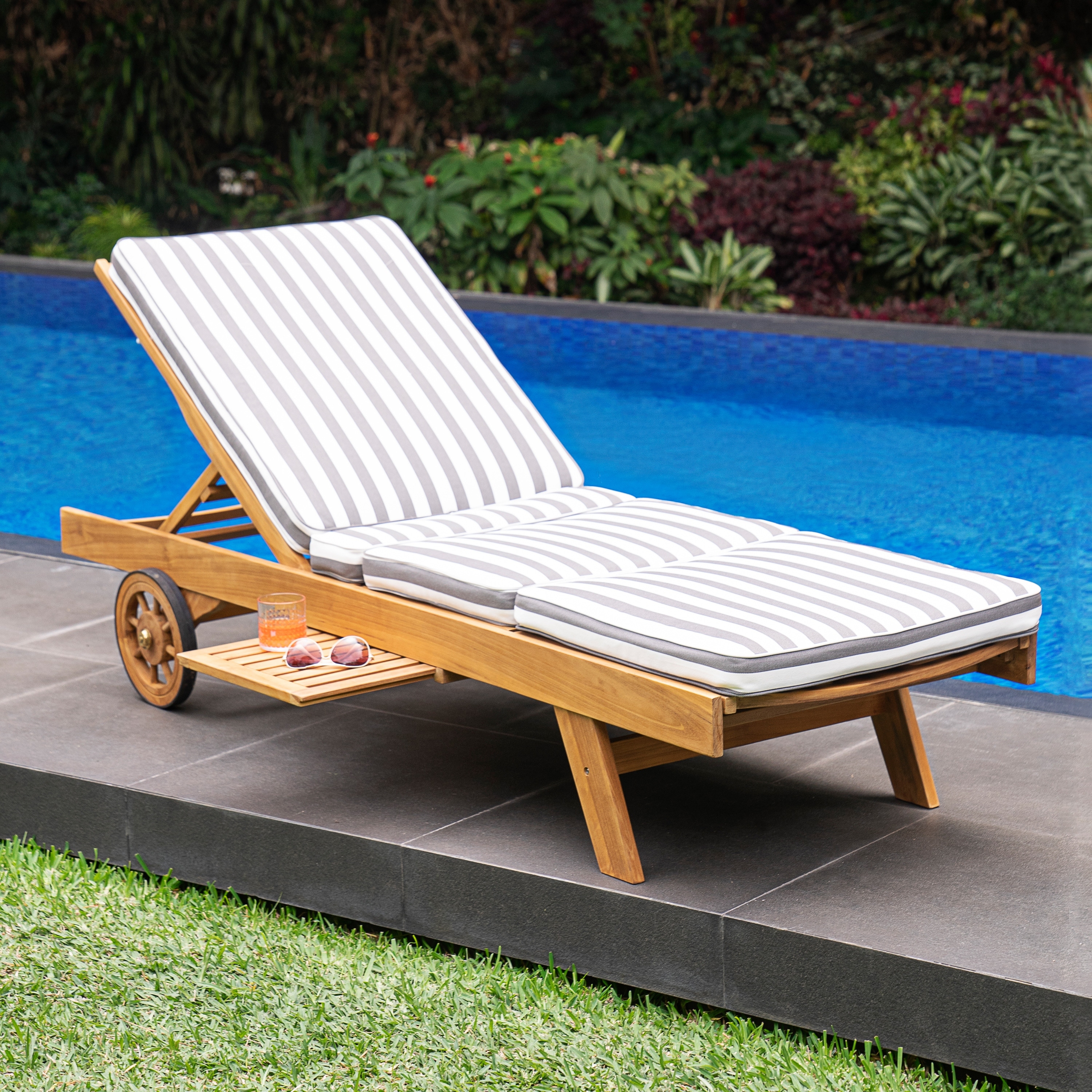 Cambridge Casual Leon Teak Outdoor Chaise Lounge Chair with Cushion