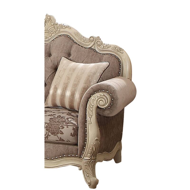 Versaille Gray and Antique White Button Tufted Loveseat