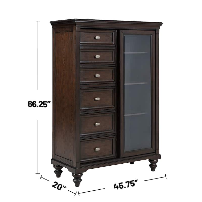 6 Wooden Drawers and 1 Glass Door Chest in Dark Oak