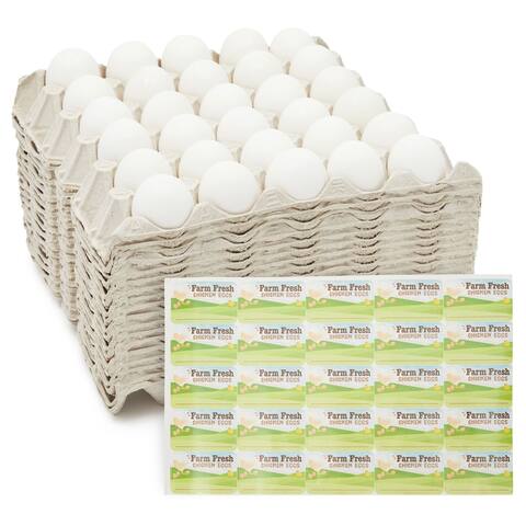 18 Pack Bulk Egg Cartons for 30 Chicken Eggs, Reusable Grey Paper Containers with Labels
