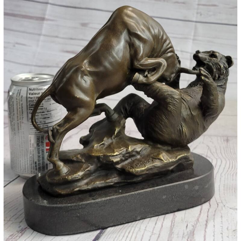 Wall Street Bull Vs Bear Market Bronze Metal Desktop Statue Sculpture 9 Inches X 11 Inches