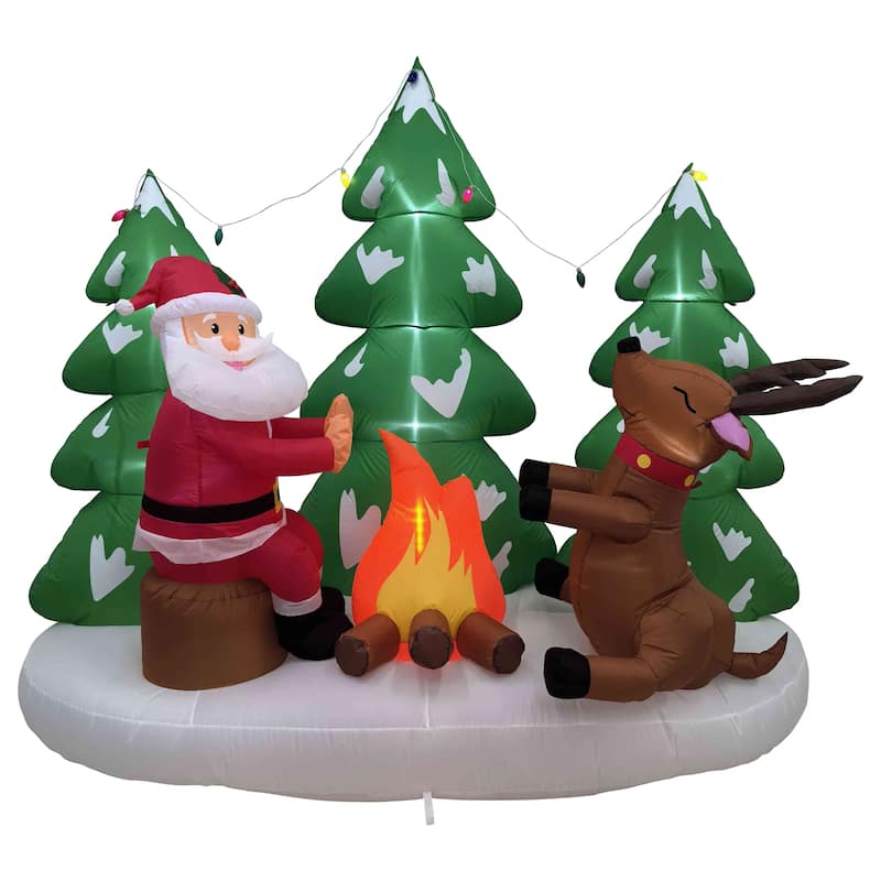 LED Lighted Inflatable Santa and Reindeer Outdoor Christmas Decoration - 8' - Green