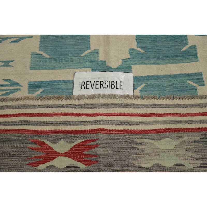 Hand Woven Oriental 100% Wool Carpet Southwestern Tribal Beige & Ivories Kilim Area Rug - 11' 10'' X 8' 8''