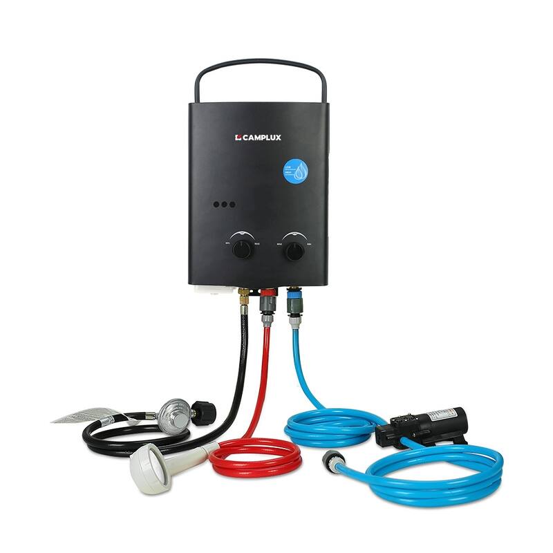 CAMPLUX 1.32 GPM Outdoor Portable Propane Tankless Water Heater with Water Pump Kit - Black