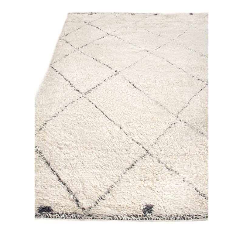 EXQUISITE RUGS Moroccan Hand-knotted New Zealand Wool Ivory/Grey Area Rug.