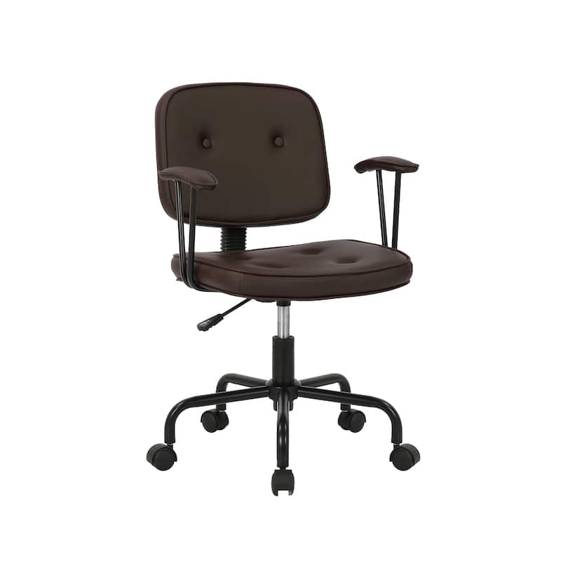 Porthos Home Dario Swivel Office Chair, PU Leather, Roller Metal Base - Dark Brown