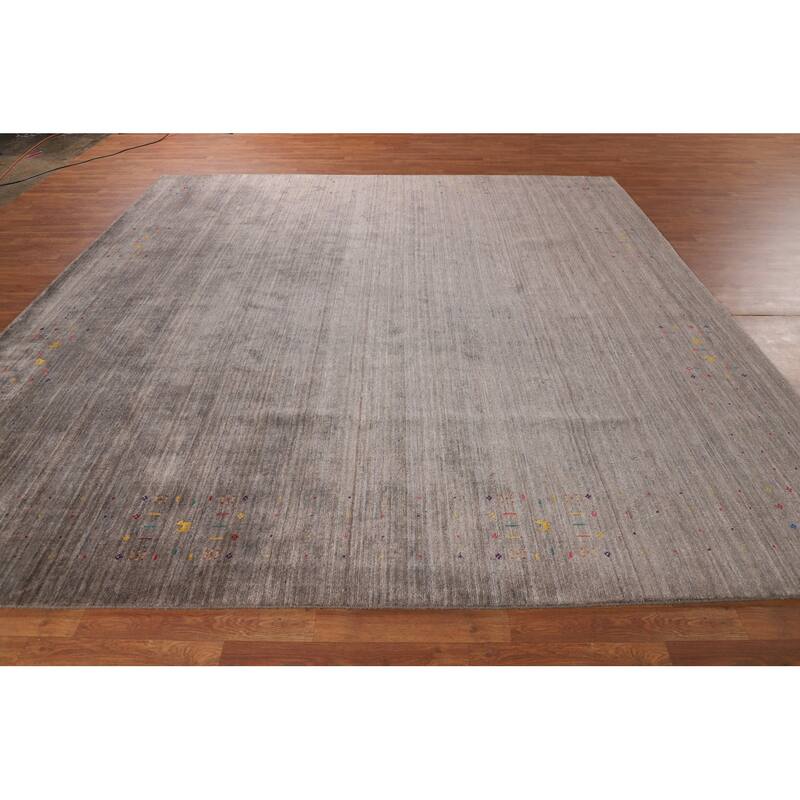 Earth Tone Gabbeh Square Area Rug Silk Carpet - 10'1" X 9'10"