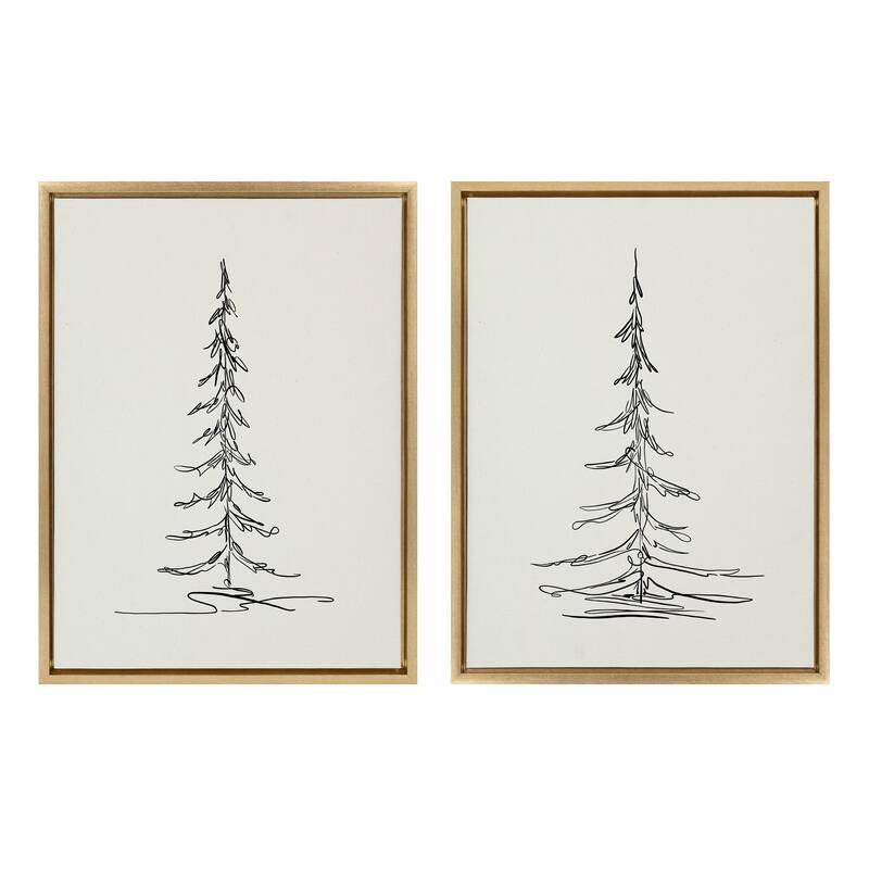 Kate and Laurel Sylvie Trees Canvas Set by The Creative Bunch Studio - 2 Piece Set 18x24 - Plastic - Yellow