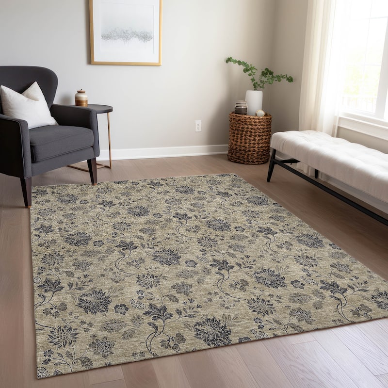 Machine Washable Indoor/ Outdoor Chantille Floral Farmhouse Rug