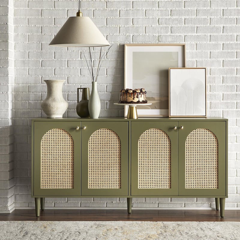 Lifestorey Montello 4-Door Sideboard with Cane - Olive Green