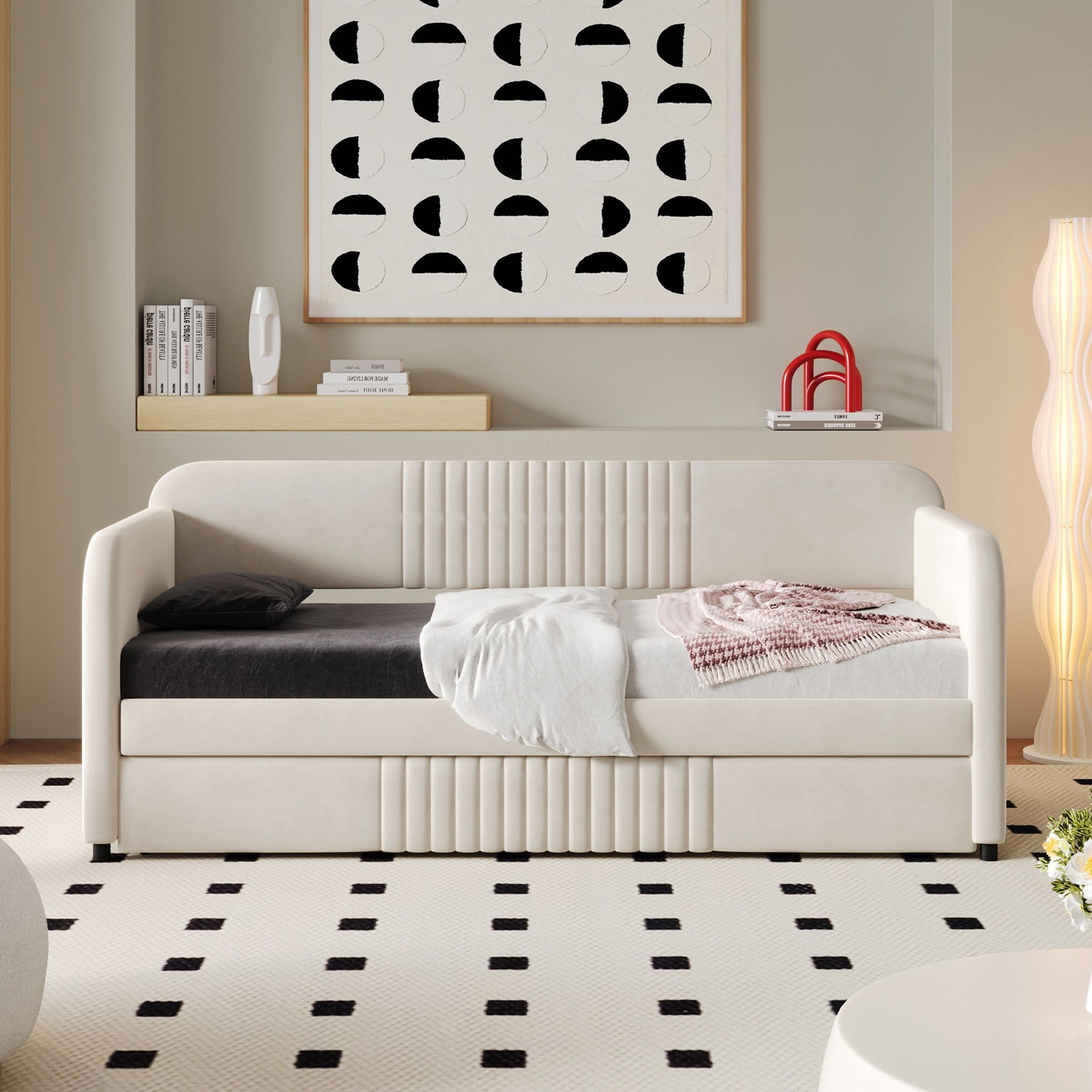 Upholstered Daybed Sofa Bed Twin Size with Trundle Bed