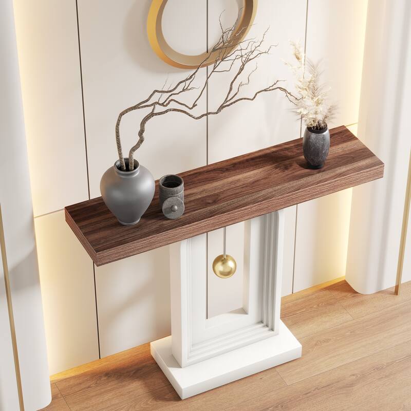 Modern Console Table with Geometric Base, 39.4 inch Narrow Sofa Table with Gold Decor for Living Room Entryway Hallway Entrance