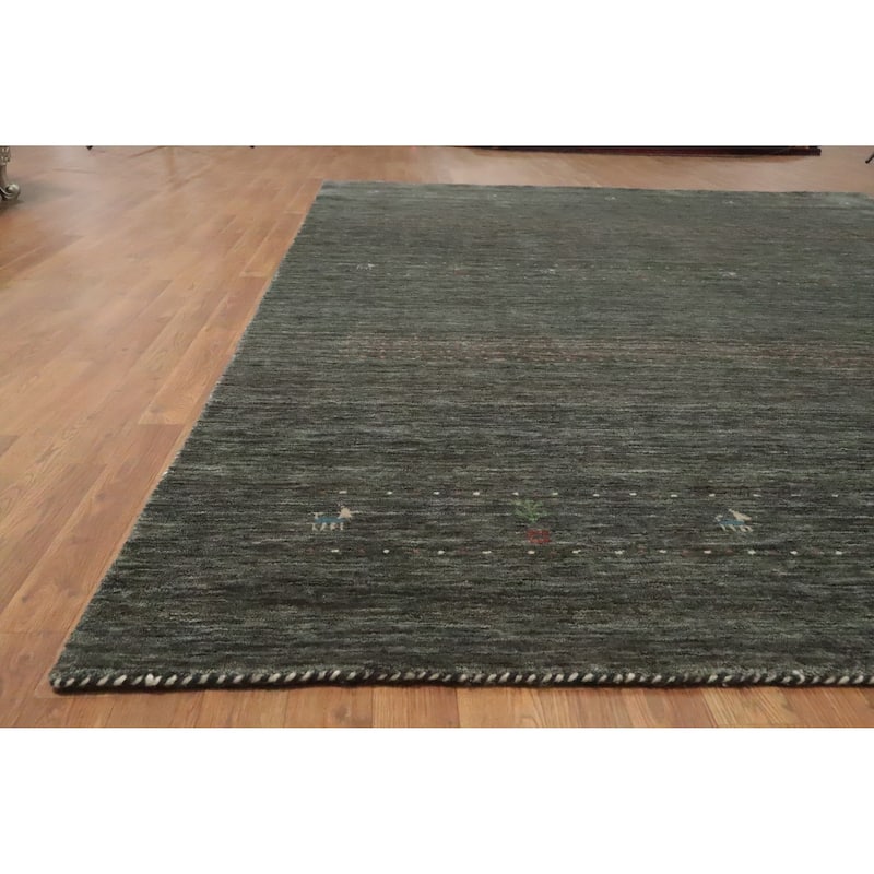 Hand Knotted Oriental 100% Wool Carpet Tribal Animal Pictorial Greys & Charcoal Gabbeh Area Rug - 11' 4'' X 8' 10''
