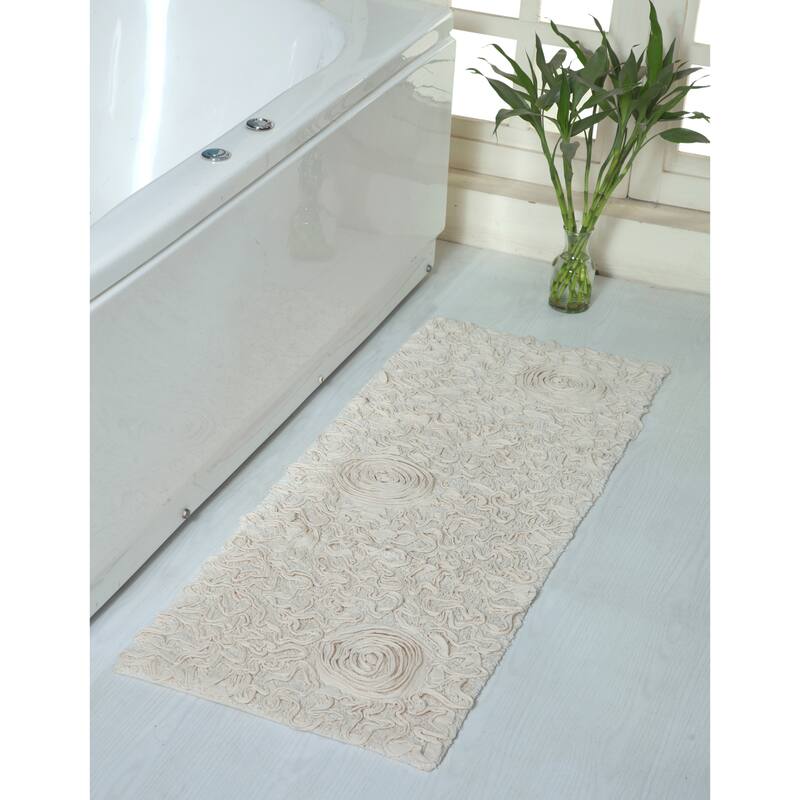 Bell Flower Bathroom Rug, Cotton Soft, Water Absorbent Bath Rug, Non Slip Shower Rug Machine Washable 21"x54" Runner - Ivory
