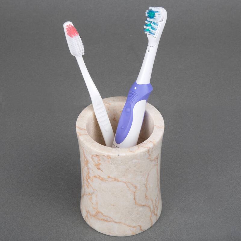 Creative Home Fenway Collection Champagne Marble Tumbler, Toothbrush Holder, Makeup Brush Organizer - Beige