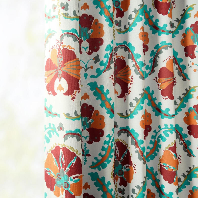 Exclusive Fabrics Tribeca Hibiscus Printed Linen Textured Room Darkening Curtain (1 Panel) - Stylish Print, Textured Elegance