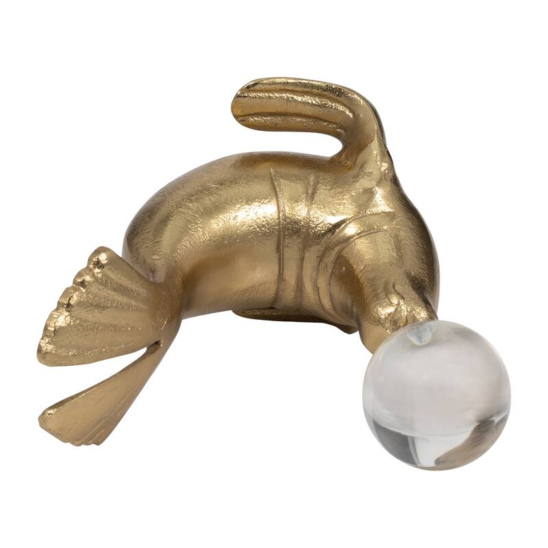 Modern Sea Lion Sculpture Figurine - 7", Gold - 7" x 5" x 7"