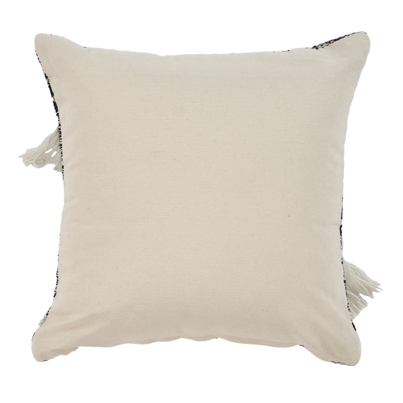 HomeRoots 18" X 18" Black and Off White Striped Cotton Zippered Pillow With Fringe