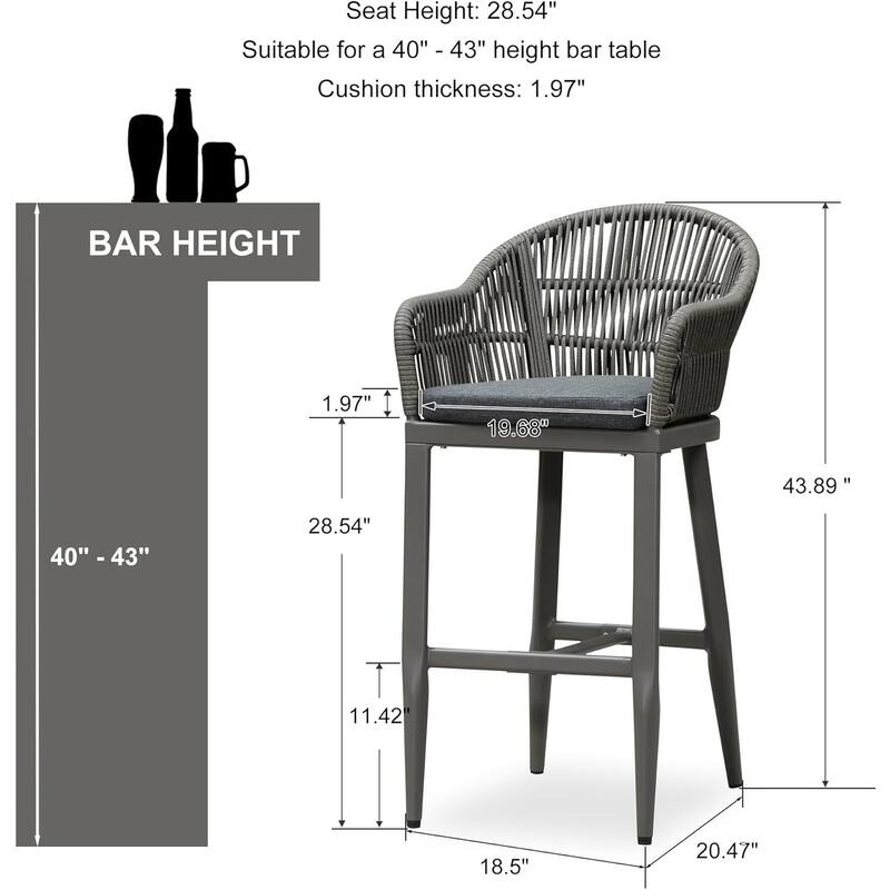 PURPLE LEAF Outdoor Dining Chairs Set of 2 Patio Counter Height Bar Stool with Cushion