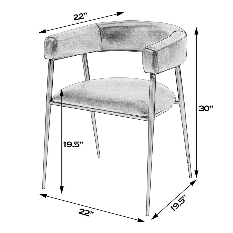 Dallas 19.5 in. Seat Height Leather and Iron Cushioned Dining Chair with Arms
