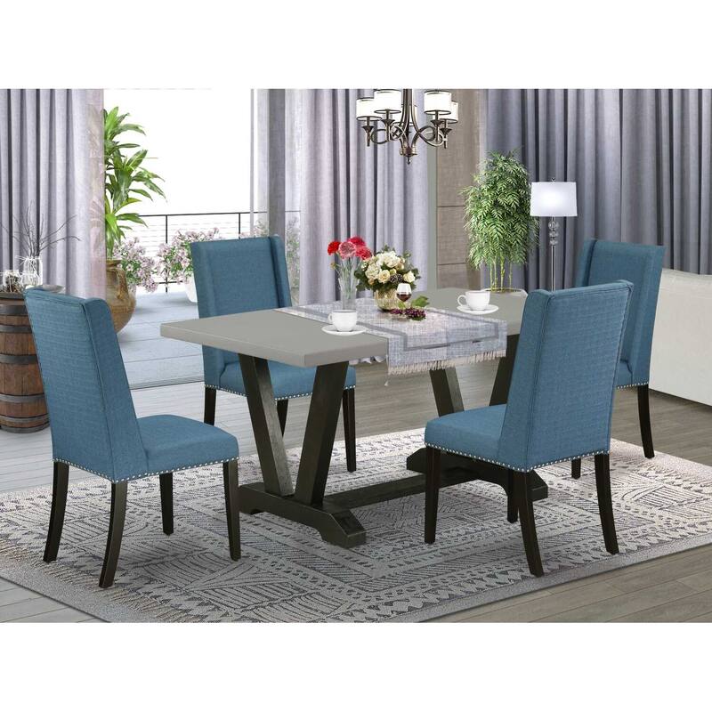 HomeStock 5-Piece Natural Oak Finish Solid Wood Top Dining table with 4 Chairs