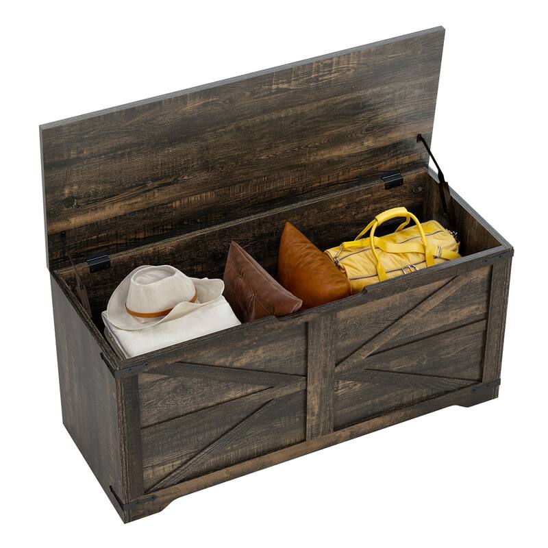 39" Lift-Top Storage Chest Storage Bench Organizer for Entryway, Bedroom, Living Room - Top Flat-Oak