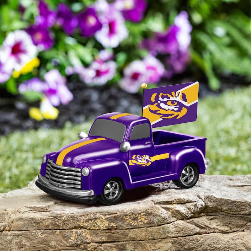 NCAA Rally Truck Garden Statue with Team Flag - Louisiana State University