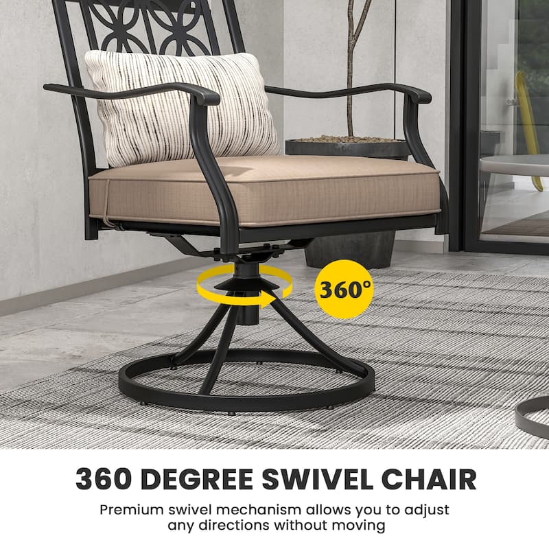Gymax Patio Metal Swivel Chairs Set of 4 Fabric Bistro Rocker Chairs