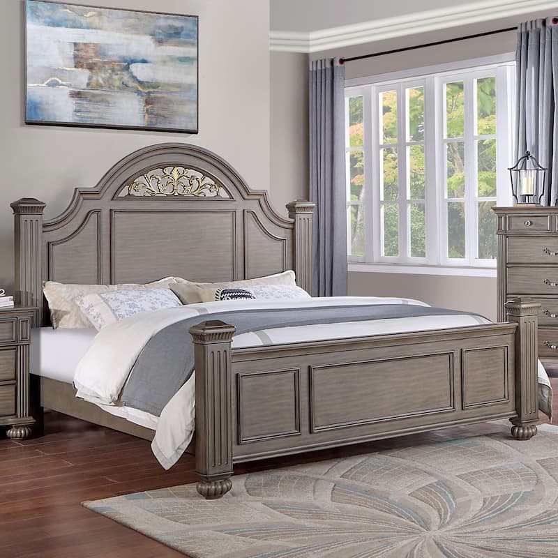 Vame 3-Piece Traditional Grey Wood Poster Bedroom Set With Two Nightstands by Furniture of America