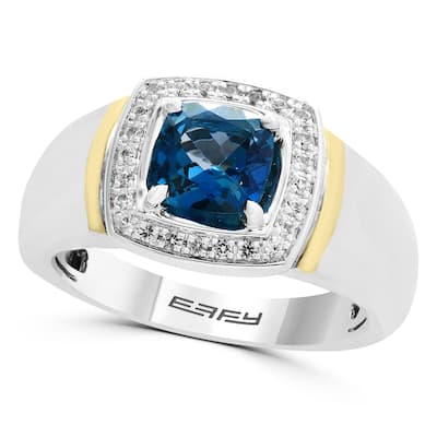 Effy Men's 925 Sterling Silver/14K Yellow Gold ,London Blue Topaz,White Sapphire Ring