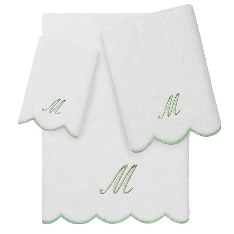 Authentic Hotel and Spa 100% Turkish Cotton Green ADORNIA Scallop Personalized 3 Piece Towel Set - 3 Piece Set - M