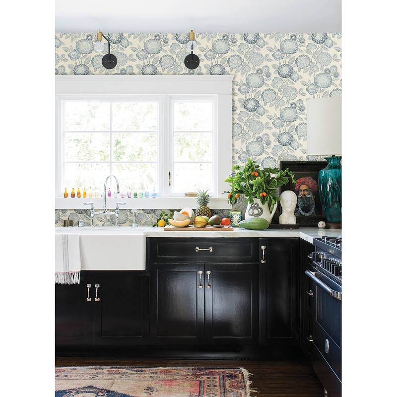 Chesapeake Zalipie Blue Floral Trail Wallpaper