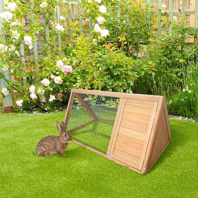 Natural Fir Wood Pet House with Steel Wire Run and Indoor Sleeping - 45.75" L x 24.5" W x 20.75" H