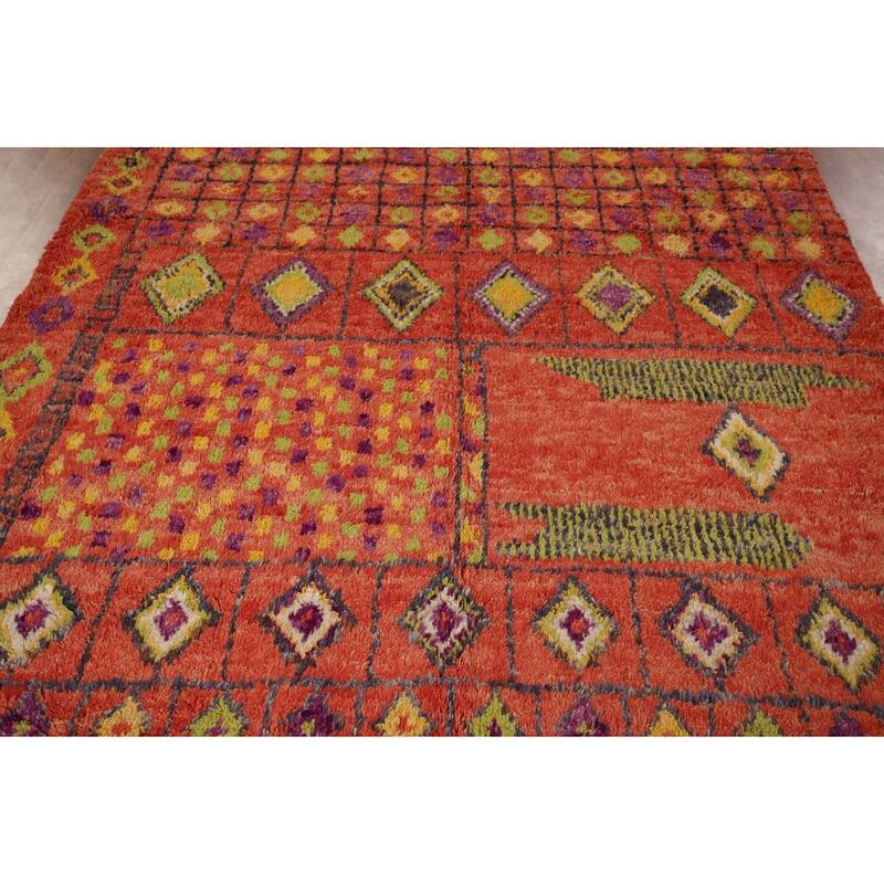 Orange Moroccan Oriental Area Rug Hand-Knotted Wool Carpet - 6'9" x 10'2"
