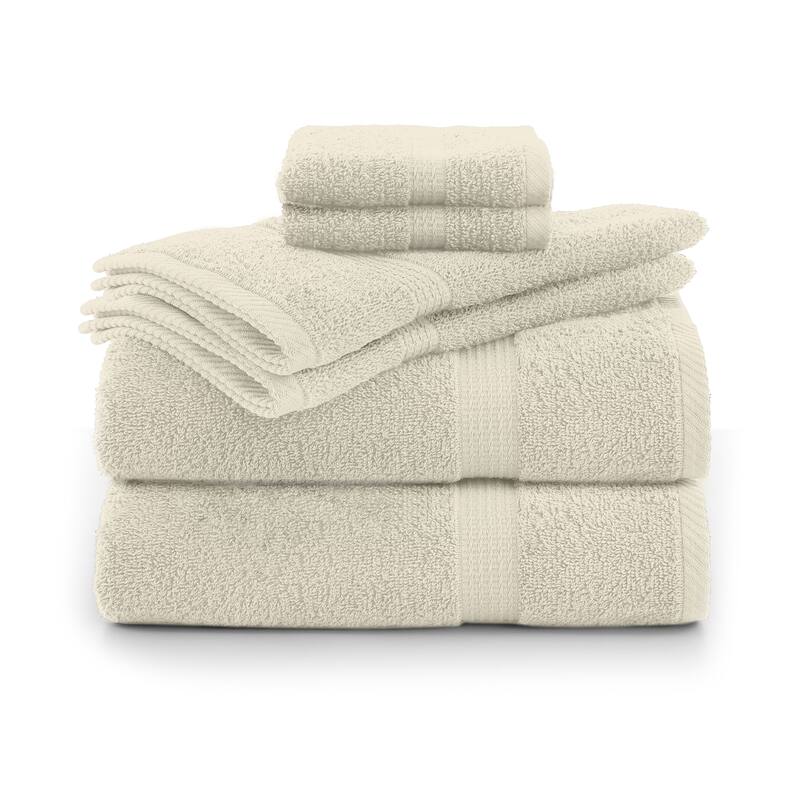 Utica 6-Piece Towel Set 100% Cotton Highly Absorbent & Soft - Ecru