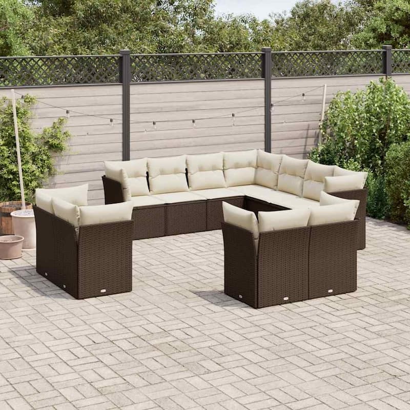 vidaXL Garden Sofa Set Brown PE rattan Medium to Large Modular - 24.4 x 24.4 x 27.2
