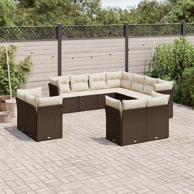 vidaXL Garden Sofa Set Brown PE rattan Medium to Large Modular - 24.4 x 24.4 x 27.2