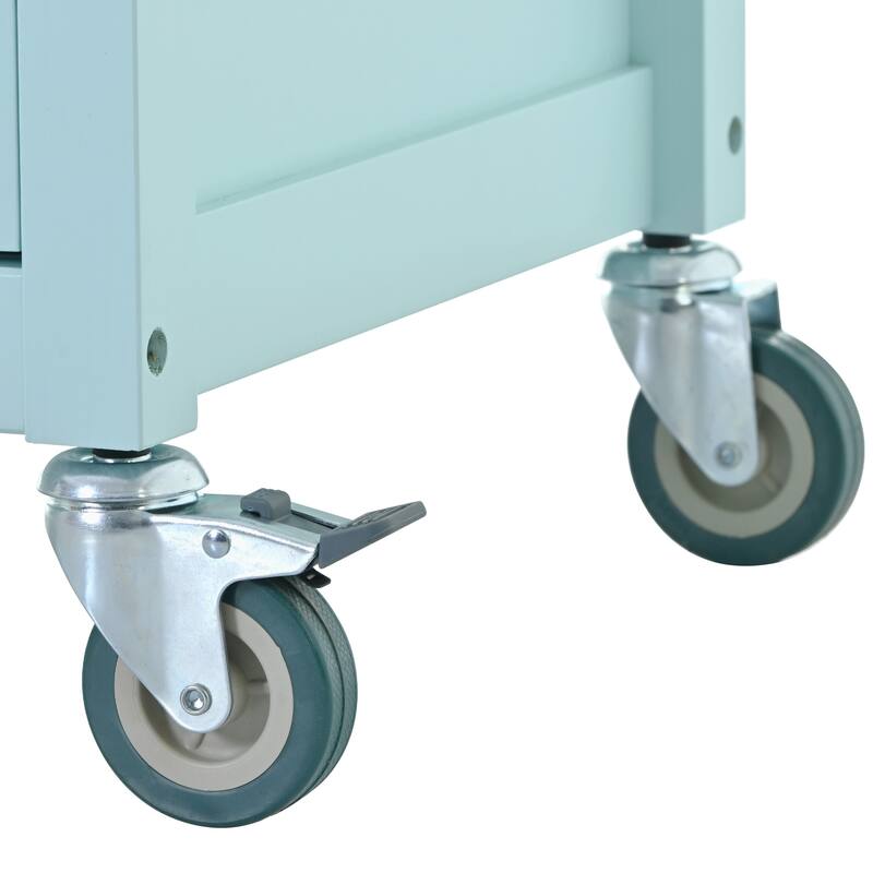 Kitchen Island Cart with Solid Wood Top and Locking Wheels, 4 Door Closed Kitchen Cabinet with Drawers and Storage Rack, Green