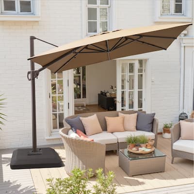 Outdoor 11 x 9 FT Patio Cantilever-Offset Umbrella with 4-Piece Fillable Weighted Base