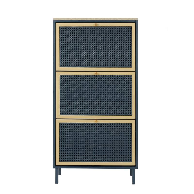 GDFStudio - Honeycomb Metal Rattan Modern Shoe Storage Cabinet with 3 Doors