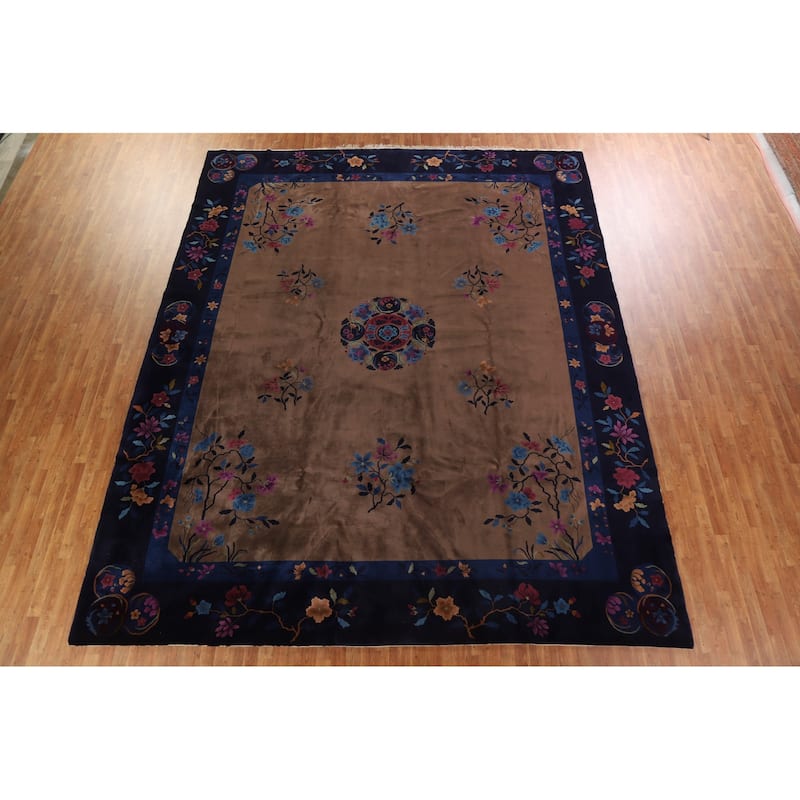 Vegetable Dye Art Deco Oriental Area Rug Hand-knotted Wool Carpet - 12'0" x 14'8"